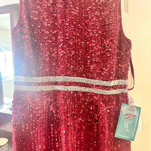 Red Sleeveless Sheath Dress with Silver Accents